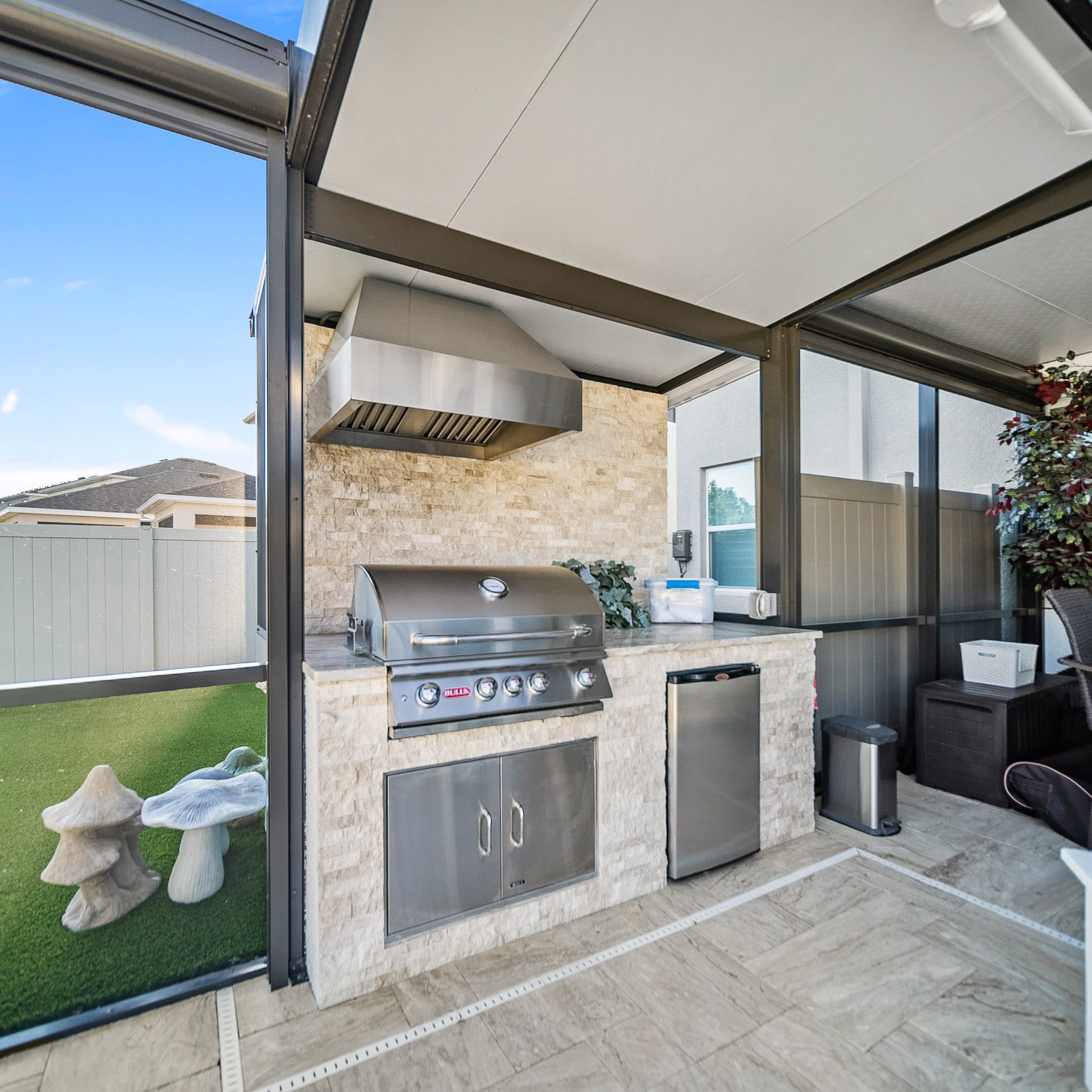 outdoor kitchen with roofing