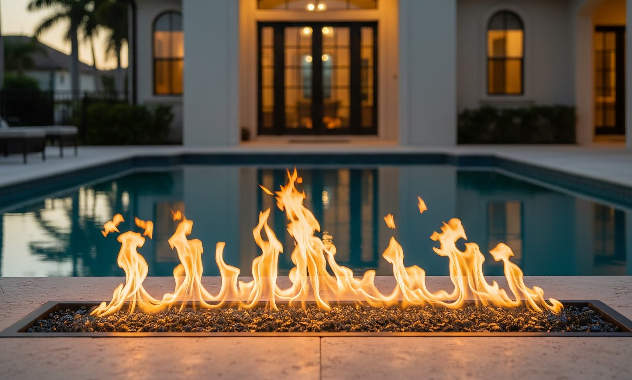 fire pit swimming pool background
